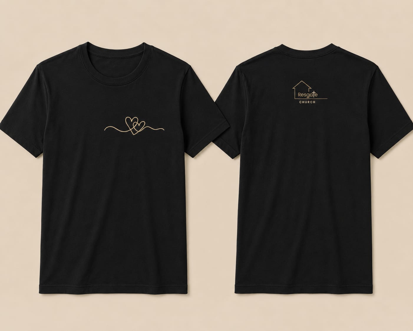 Camiseta Casa Resgate preta, frente e costas